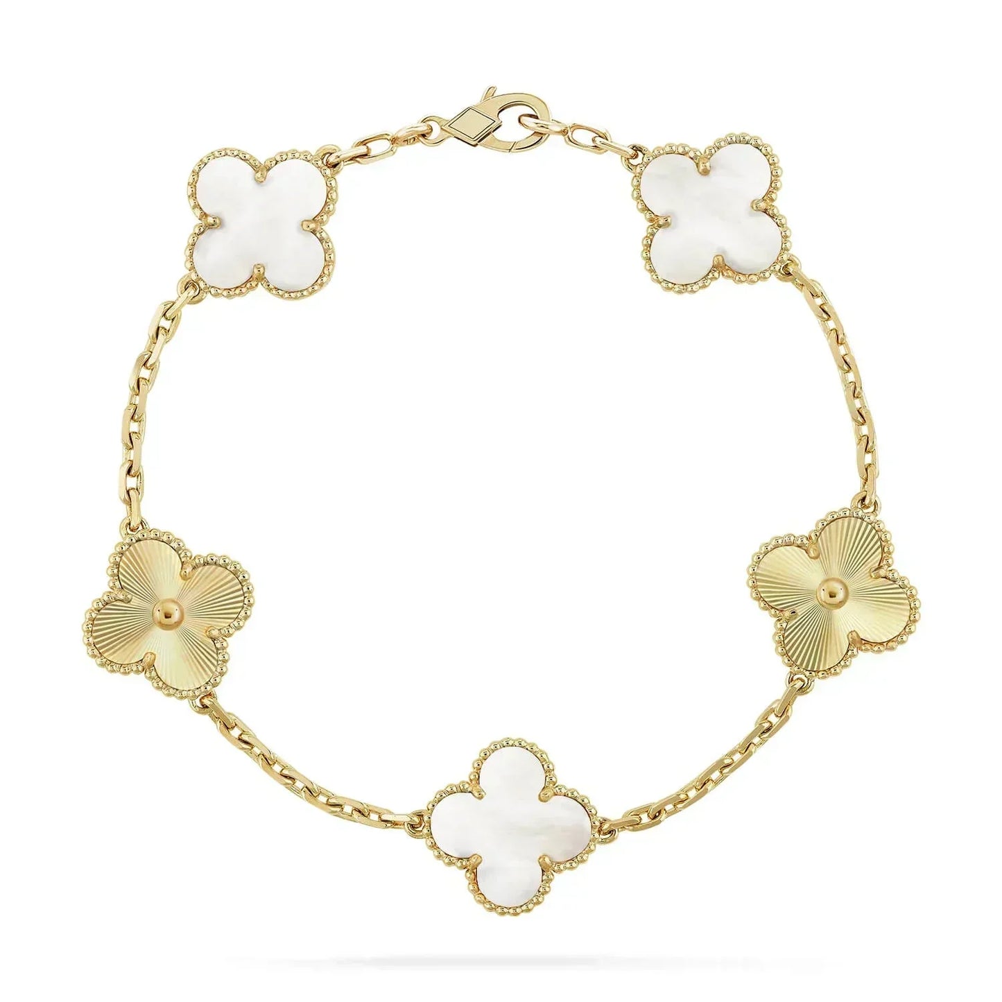 [baslovejewels]CLOVER BRACELET 5 MOTIF WHITE MOP PINK GOLD