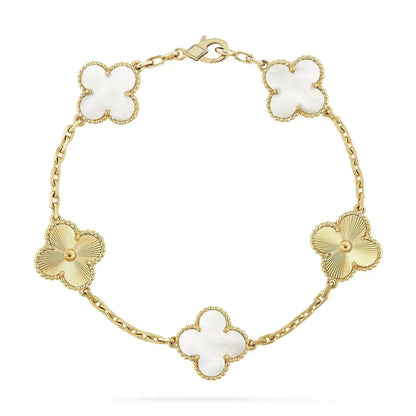 [baslovejewels]CLOVER BRACELET 5 MOTIF WHITE MOP PINK GOLD