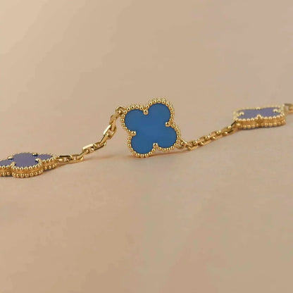 [baslovejewels]CLOVER 5 MOTIFS BLUE AGATE BRACELET