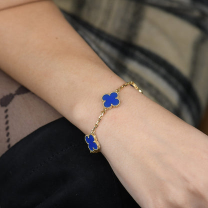 [baslovejewels]CLOVER 5 MOTIFS BLUE AGATE BRACELET