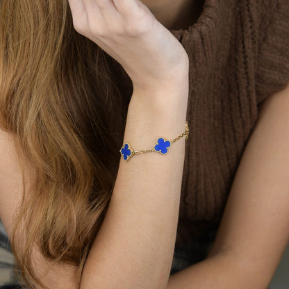 [baslovejewels]CLOVER 5 MOTIFS BLUE AGATE BRACELET