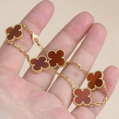 [baslovejewels]CLOVER 5 MOTIFS RED AGATE  BRACELET