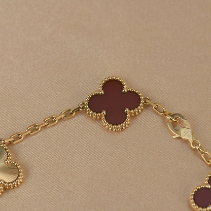[baslovejewels]CLOVER  5 MOTIFS CARNELIAN GOLD BRACELET