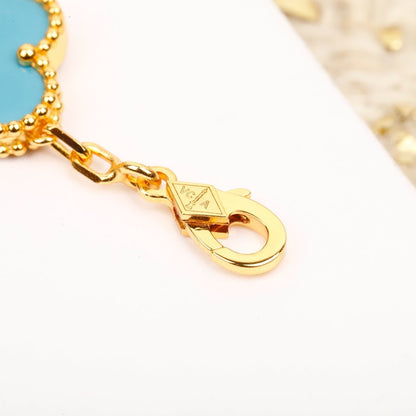 [baslovejewels]CLOVER 5 MOTIF TURQUOISE DIAMOND GOLD BRACELET