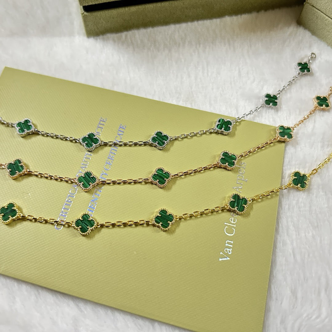 [baslovejewels]CLOVER 6 MOTIF MALACHITE BRACELET