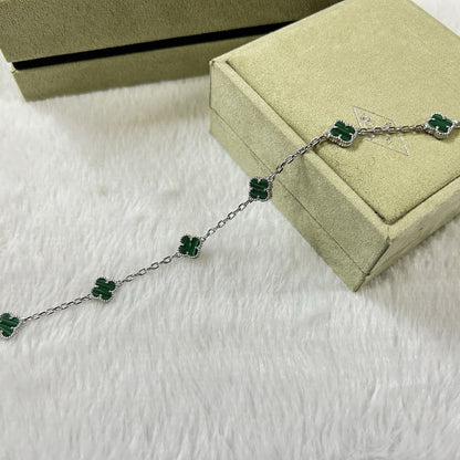 [baslovejewels]CLOVER 6 MOTIF MALACHITE BRACELET