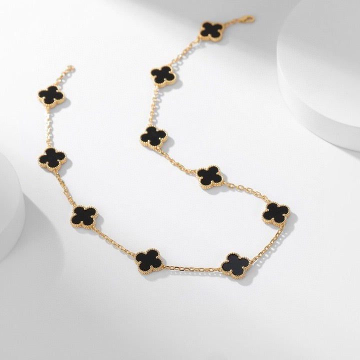 [baslovejewels]CLOVER 10 MOTIFS ONYX NECKLACE