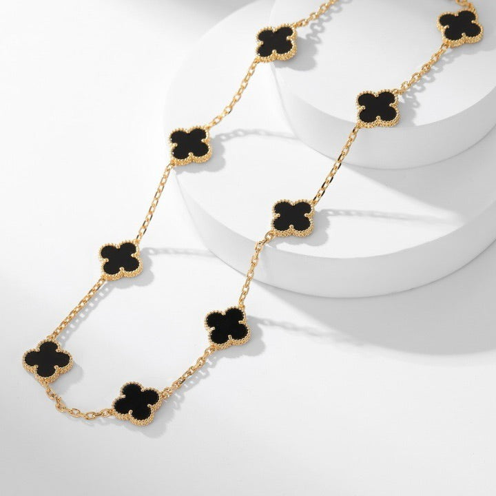 [baslovejewels]CLOVER 10 MOTIFS ONYX NECKLACE