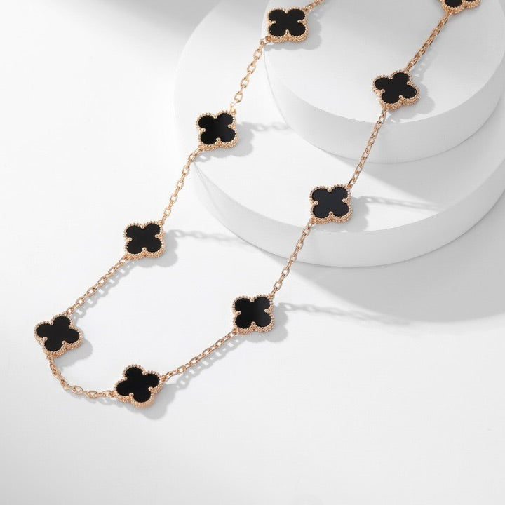 [baslovejewels]CLOVER 10 MOTIFS ONYX NECKLACE