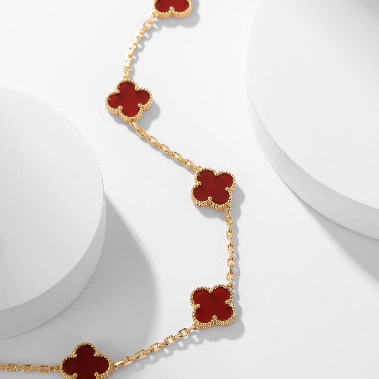 [baslovejewels]CLOVER 10 MOTIFS CARNELIAN NECKLACE