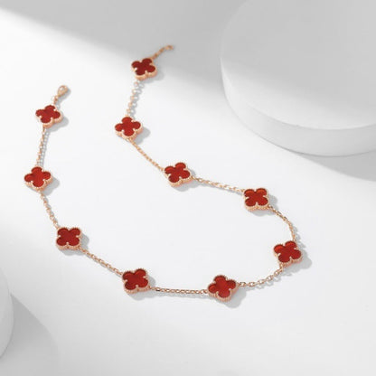 [baslovejewels]CLOVER 10 MOTIFS CARNELIAN NECKLACE
