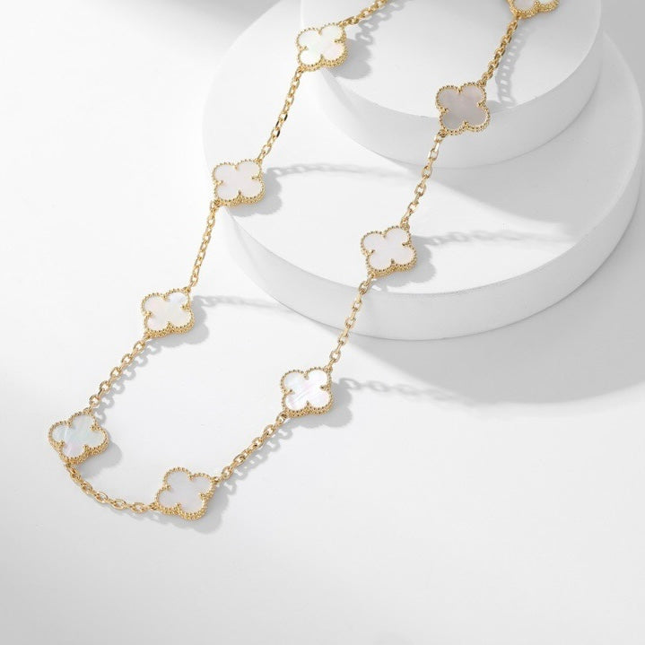 [baslovejewels]CLOVER 10 MOTIFS WHITE MOTHER OF PEARL NECKLACE
