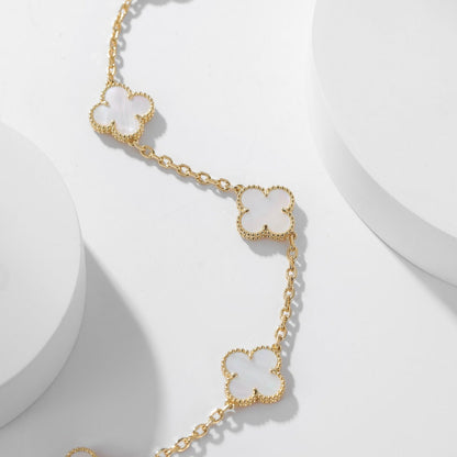[baslovejewels]CLOVER 10 MOTIFS WHITE MOTHER OF PEARL NECKLACE