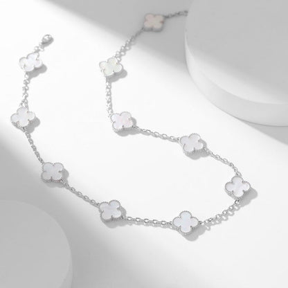 [baslovejewels]CLOVER 10 MOTIFS WHITE MOTHER OF PEARL NECKLACE