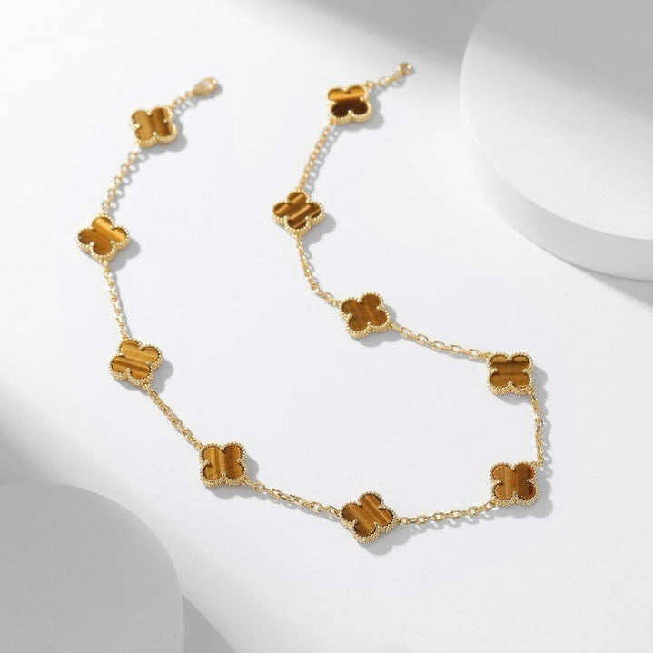[baslovejewels]CLOVER 10 MOTIFS TIGER EYE NECKLACE