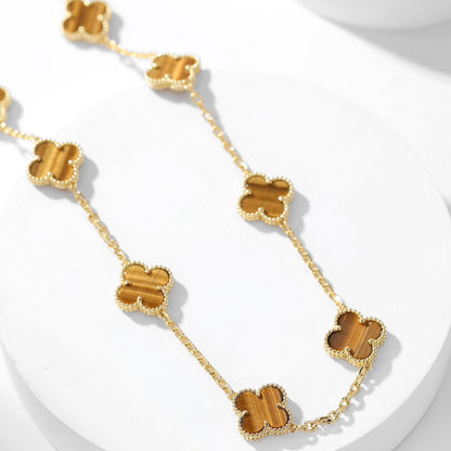 [baslovejewels]CLOVER 10 MOTIFS TIGER EYE NECKLACE
