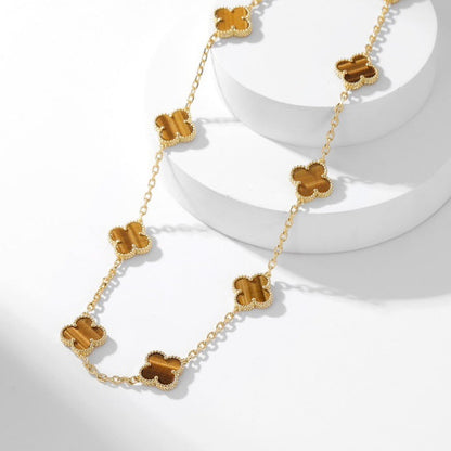 [baslovejewels]CLOVER 10 MOTIFS TIGER EYE NECKLACE
