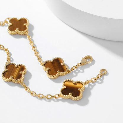 [baslovejewels]CLOVER 10 MOTIFS TIGER EYE NECKLACE