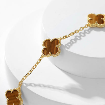 [baslovejewels]CLOVER 10 MOTIFS TIGER EYE NECKLACE