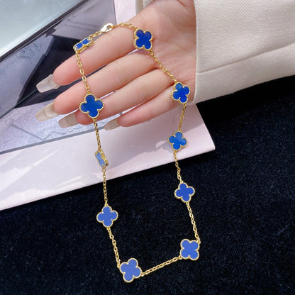 [baslovejewels]CLOVER 10 MOTIFS BLUE AGATE NECKLACE