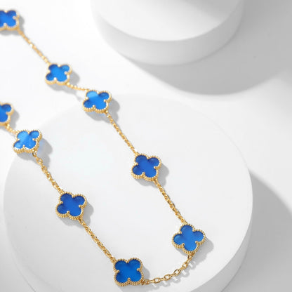 [baslovejewels]CLOVER 10 MOTIFS BLUE AGATE NECKLACE