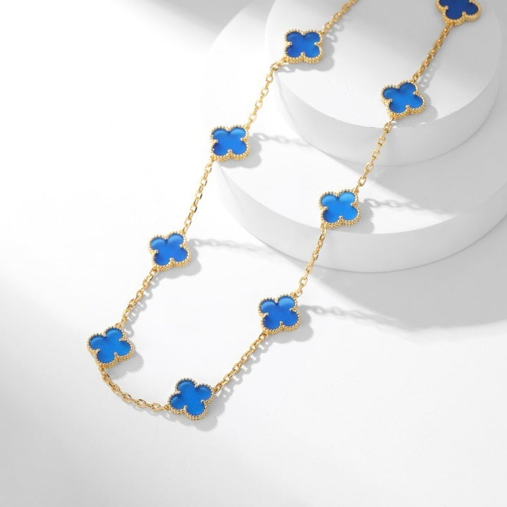 [baslovejewels]CLOVER 10 MOTIFS BLUE AGATE NECKLACE