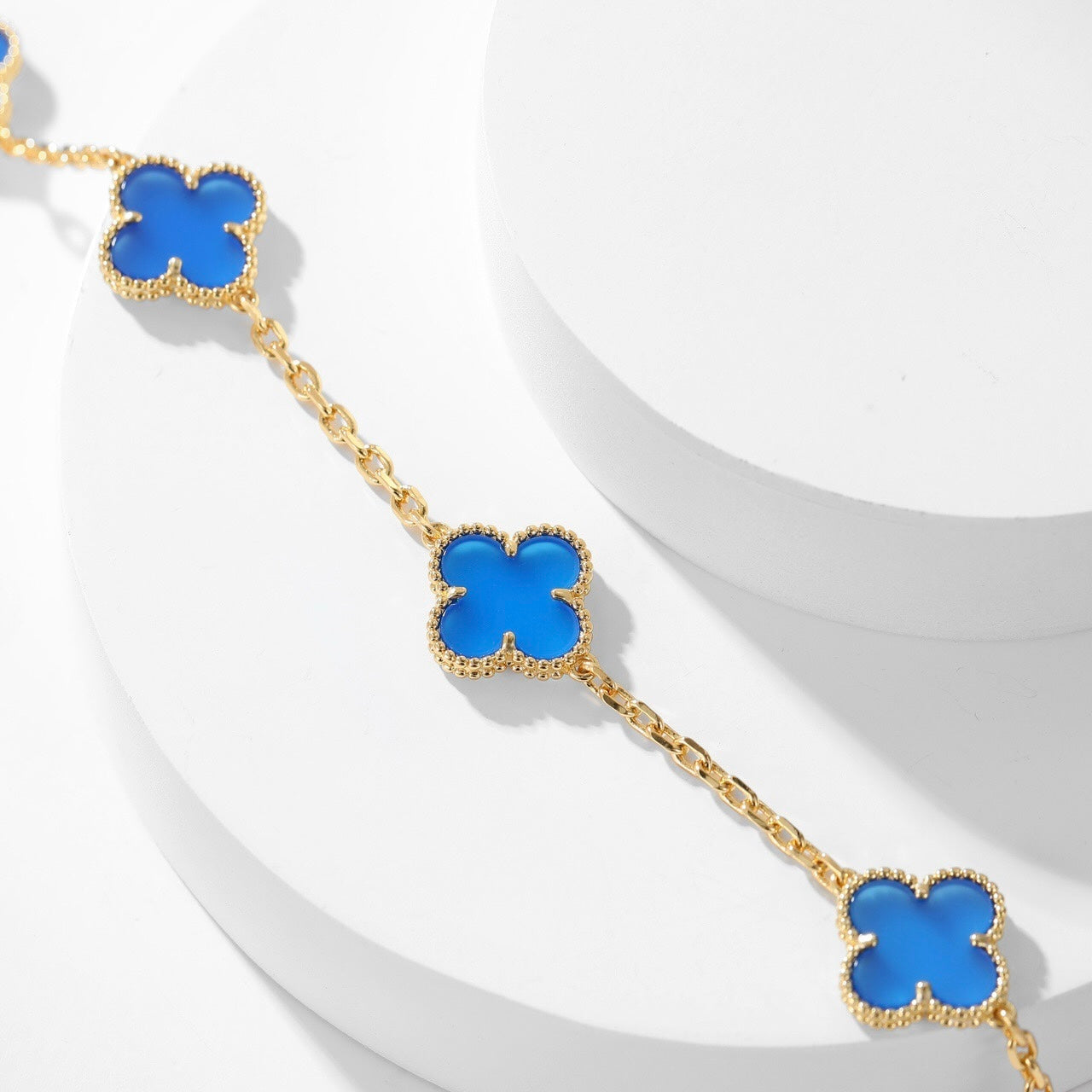 [baslovejewels]CLOVER 10 MOTIFS BLUE AGATE NECKLACE