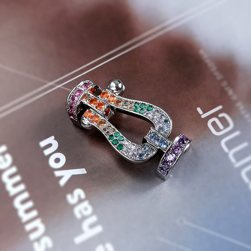 [baslovejewels]FORC LARGE HORSESHOE  COLORED DIAMOND BRACELET SILVER