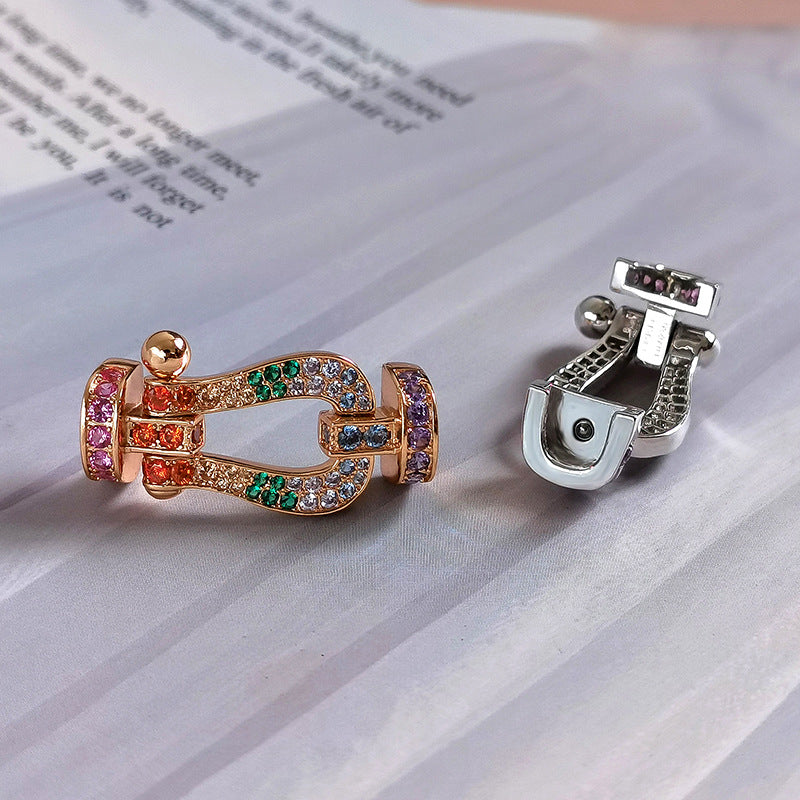 [baslovejewels]FORC LARGE HORSESHOE  COLORED DIAMOND BRACELET SILVER