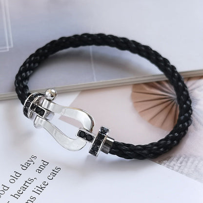 [baslovejewels]FORCE LARGE HORSESHOE BLACK DIAMOND BRACELET SILVER