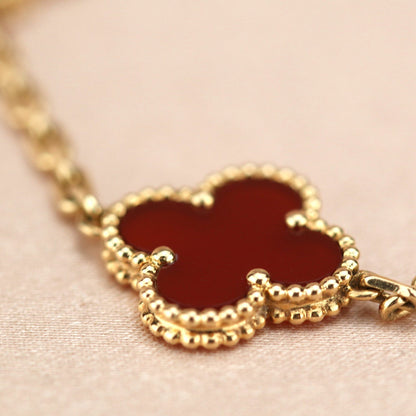 [baslovejewels]CLOVER 5 MOTIFS RED AGATE  BRACELET