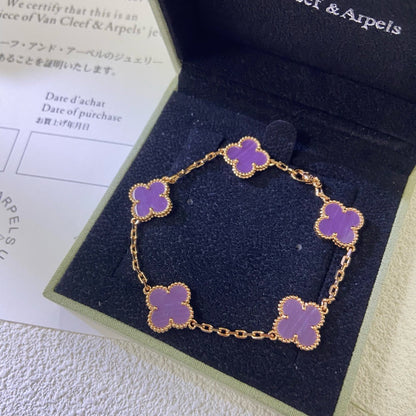 [baslovejewels]CLOVER  5 MOTIFS  PURPLE VIOLET BRACELET