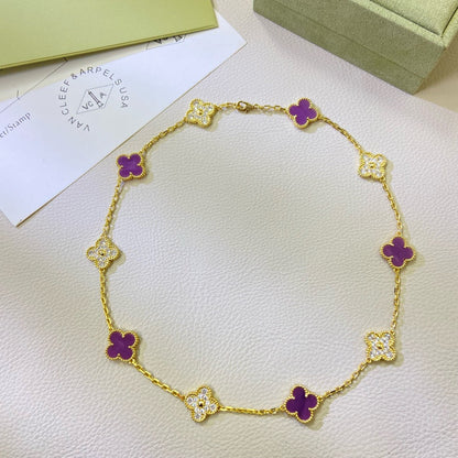 [baslovejewels]CLOVER 10 MOTIFS  PURPLE VIOLET DIAMOND NECKLACE