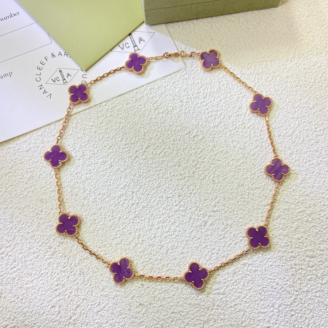 [baslovejewels]CLOVER 10 MOTIFS  PURPLE VIOLET  NECKLACE