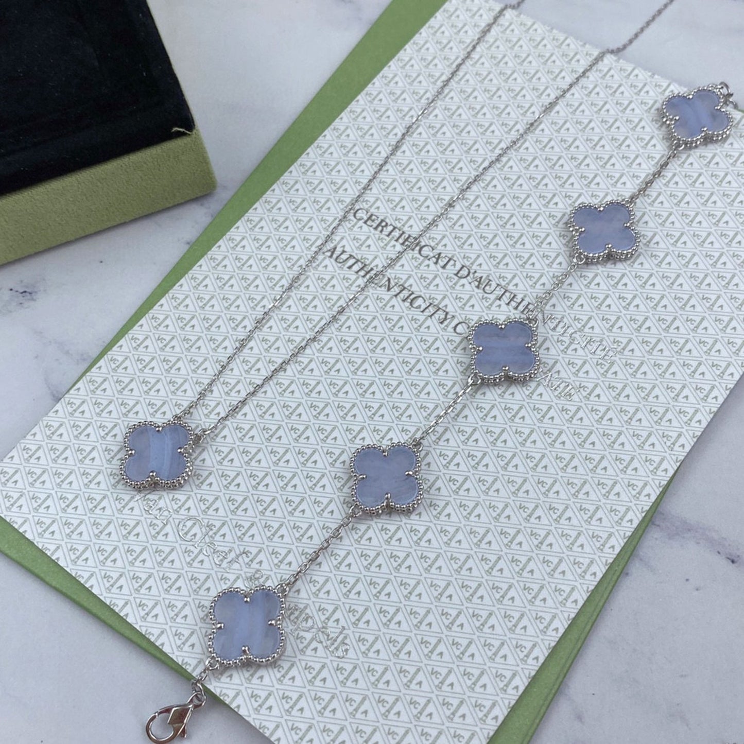 [baslovejewels]CLOVER  5 MOTIF PURPLE CHALCEDONY BRACELET SILVER