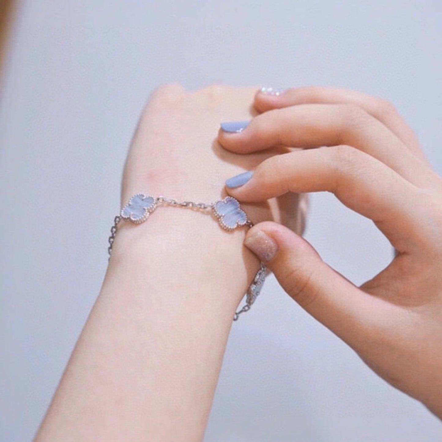 [baslovejewels]CLOVER  5 MOTIF PURPLE CHALCEDONY BRACELET SILVER