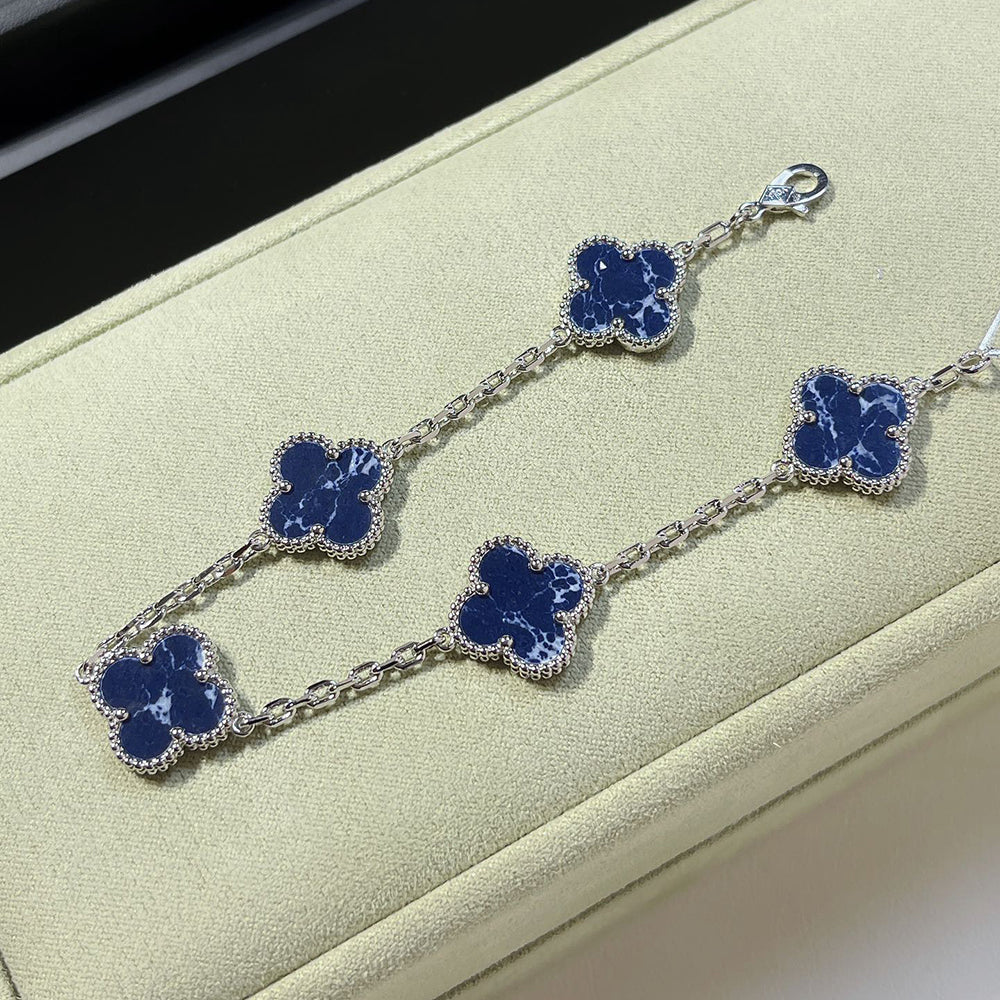 [baslovejewels]CLOVER 5 MOTIF PIETERSITE SILVER BRACELET