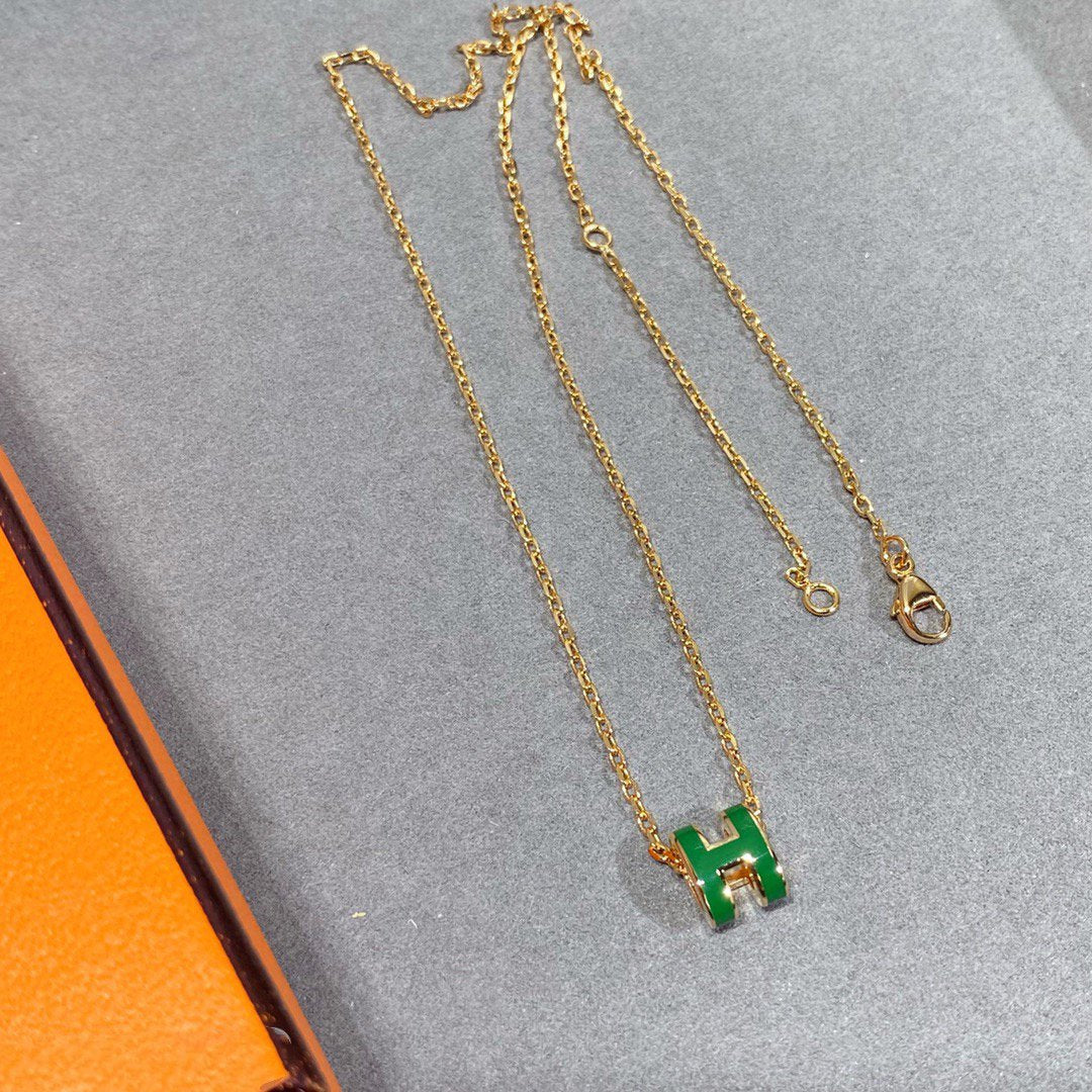 [baslovejewels]POP H GREEN NECKLACE SILVER AND GOLD
