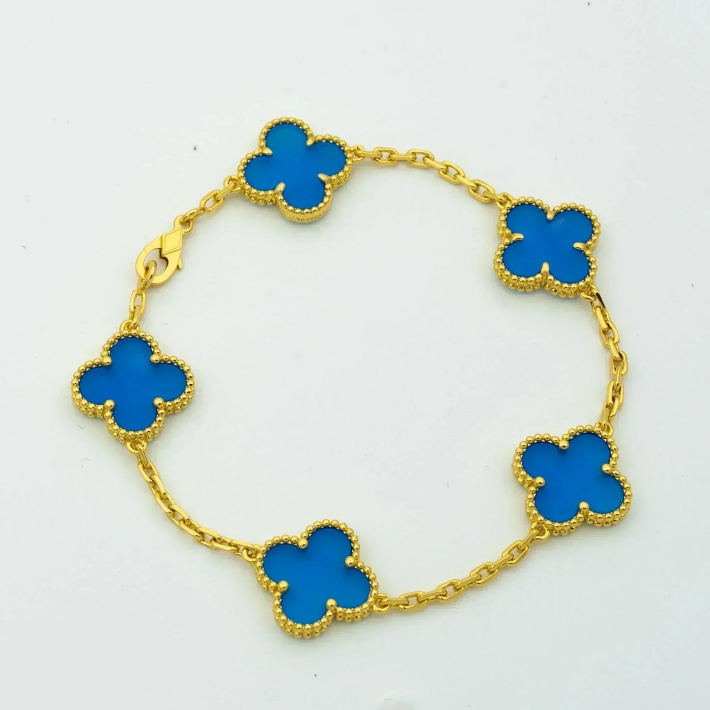 [baslovejewels]CLOVER 5 MOTIFS BLUE AGATE BRACELET