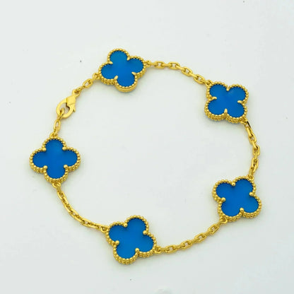 [baslovejewels]CLOVER 5 MOTIFS BLUE AGATE BRACELET