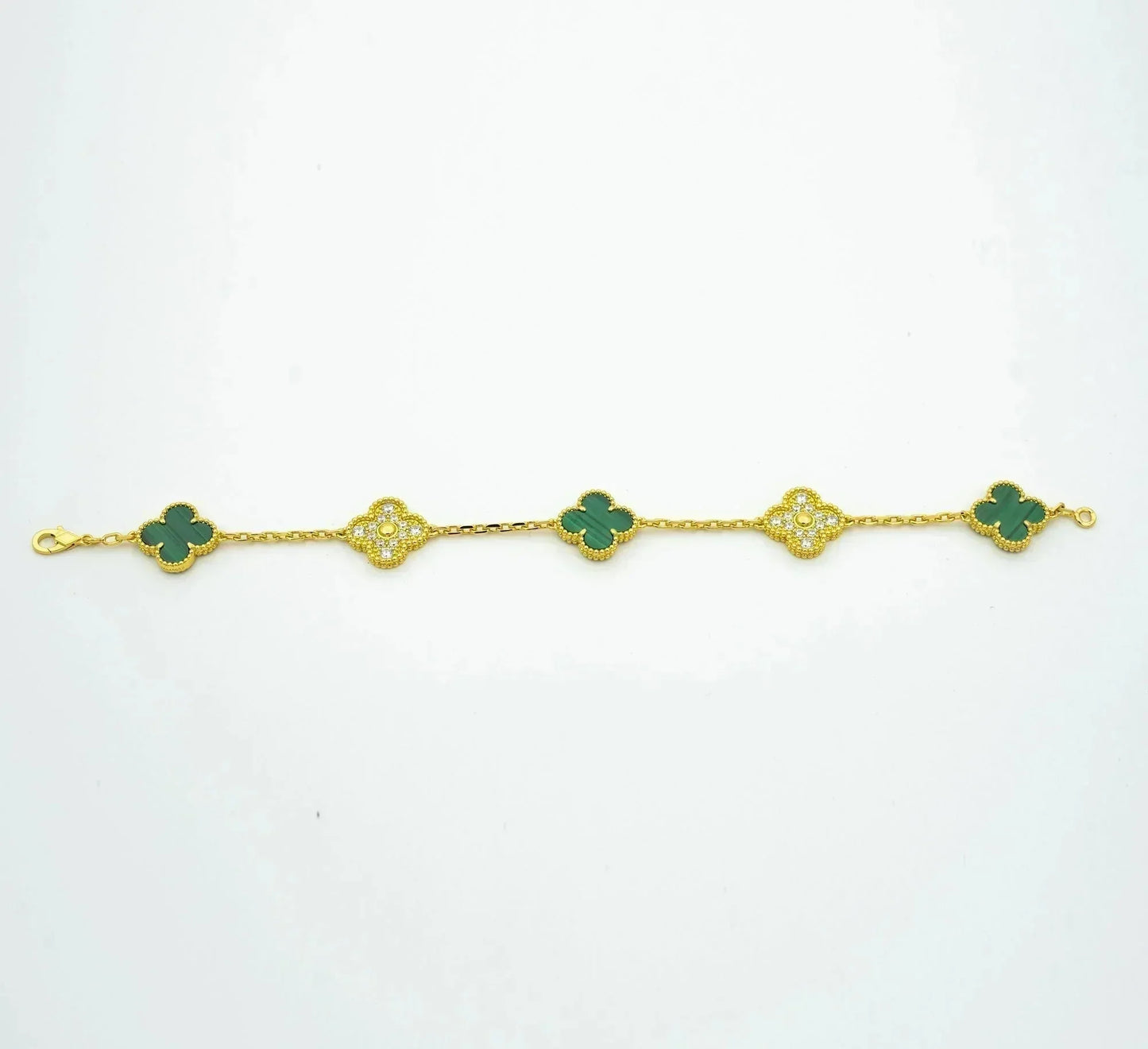 [baslovejewels]CLOVER  5 MOTIF MALACHITE DIAMOND BRACELET