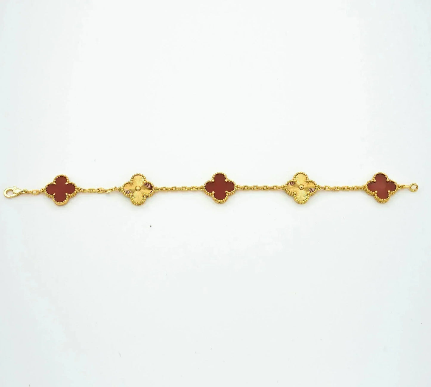 [baslovejewels]CLOVER  5 MOTIFS CARNELIAN GOLD BRACELET