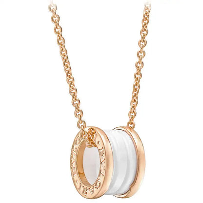[baslovejewels]ZERO 1 WHITE CERAMIC PINK GOLD DIAMOND NECKLACE