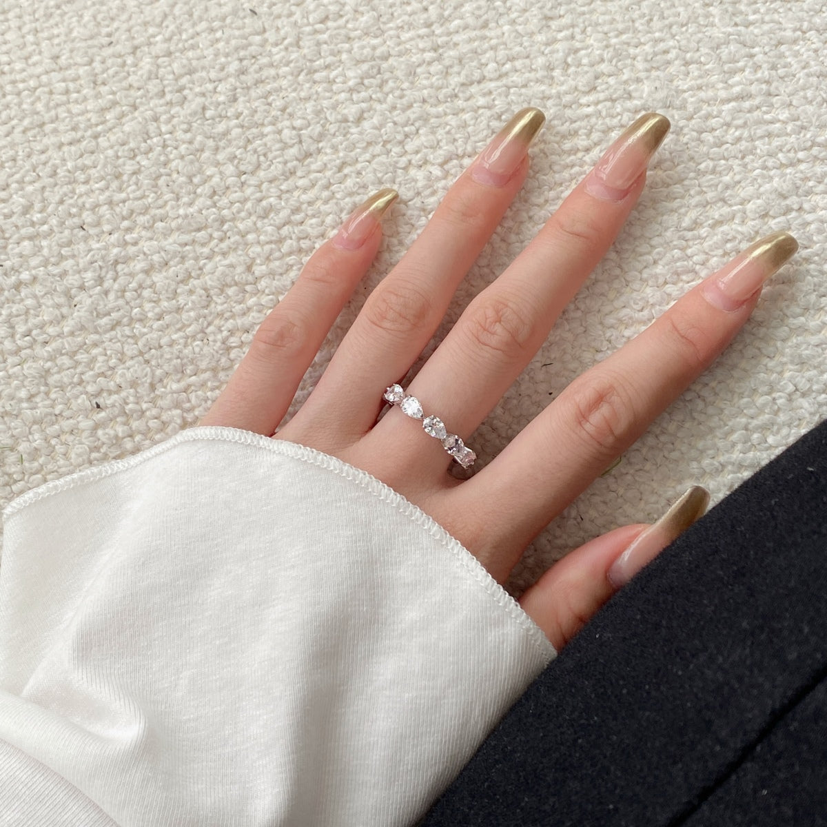 [baslovejewels]Exquisite Pear Cut Tennis Ring