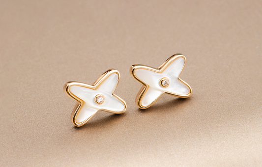 [baslovejewels]JEUX DE WHITE MOP ROSE GOLD DIAMOND EARRINGS