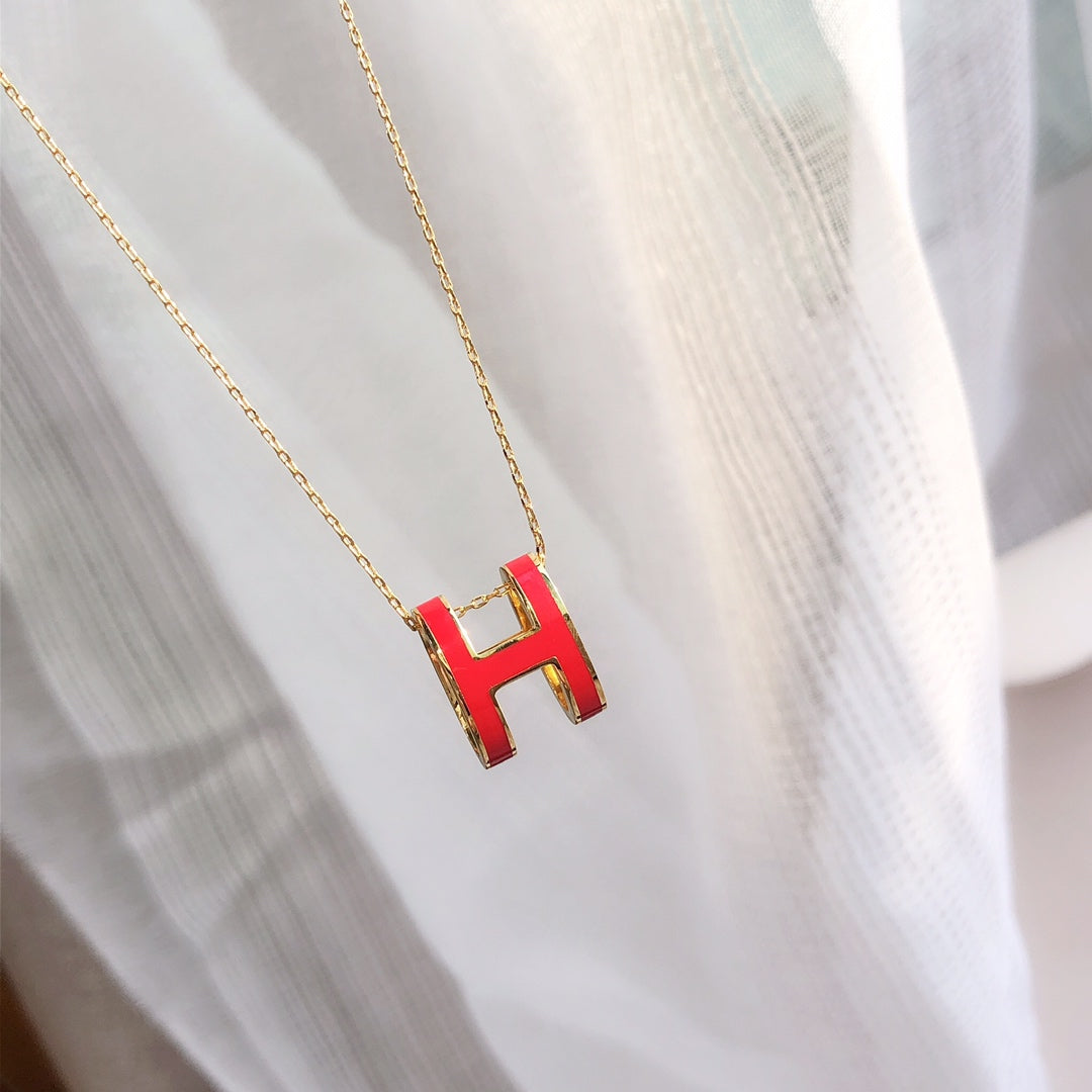 [baslovejewels]HM CLIC RED ENAMEL GOLD NECKLACE