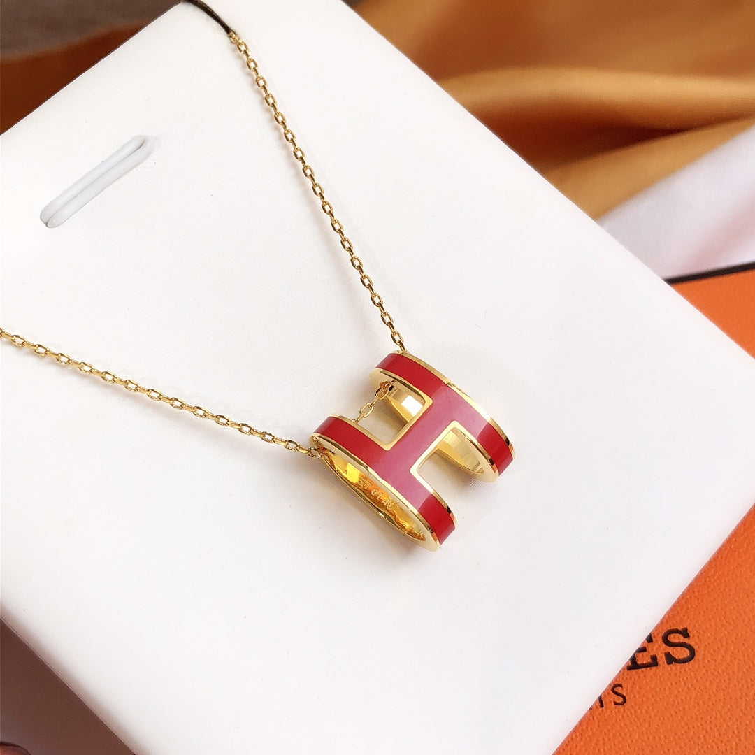 [baslovejewels]HM CLIC RED ENAMEL GOLD NECKLACE