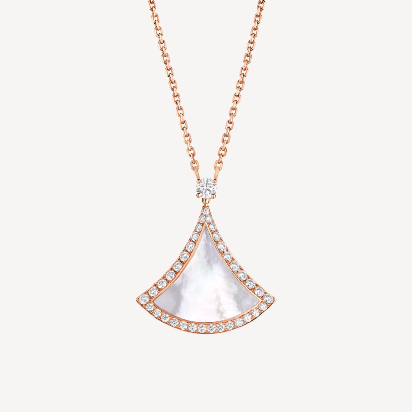 [baslovejewels]DREAM MOP DIAMOND PAVED PINK GOLD NECKLACE