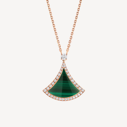 [baslovejewels]DREAM MALACHITE DIAMOND PAVED PINK GOLD NECKLACE
