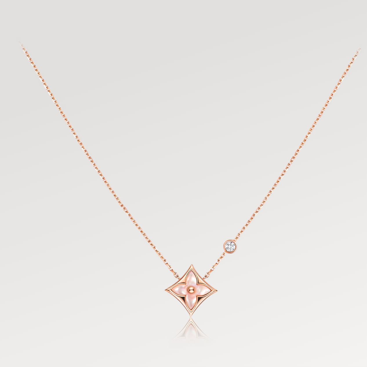 [baslovejewels]STAR PINK MOP 1 DIAMOND PINK GOLD NECKLACE